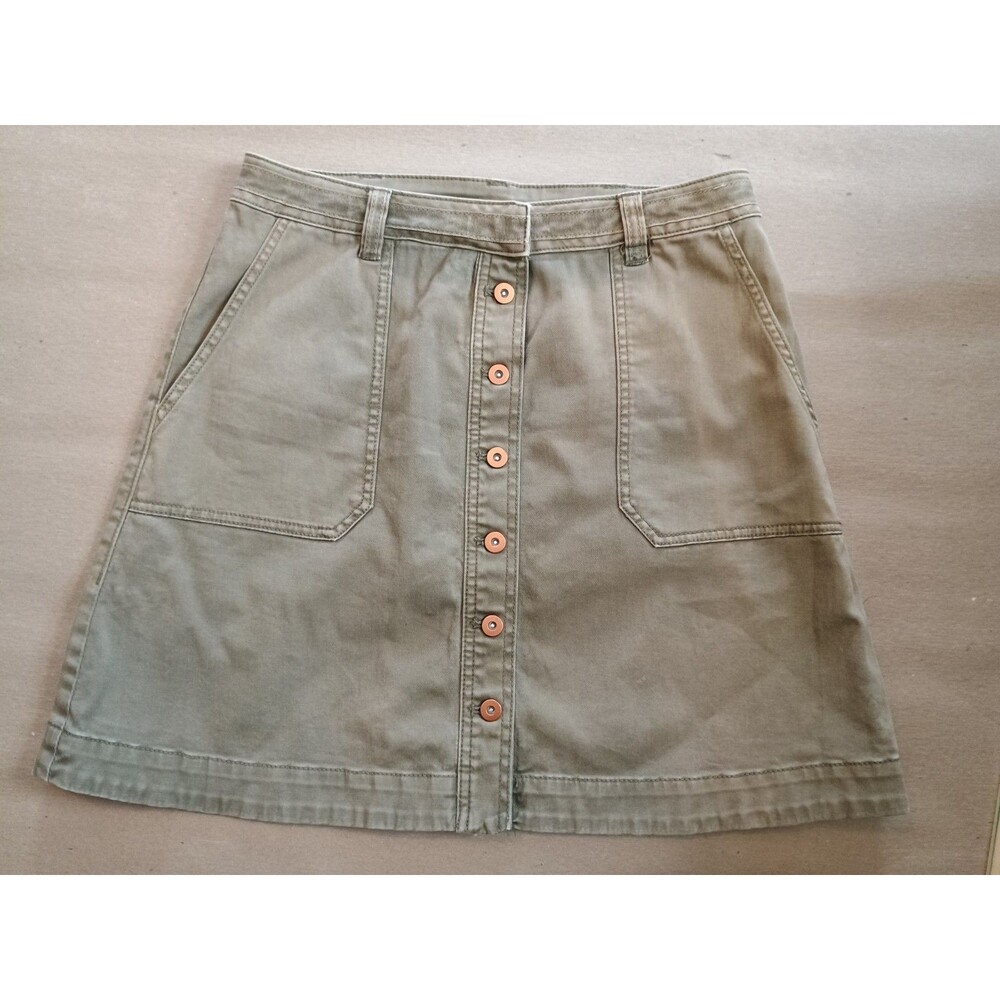 Anthropologie Pilcro Letter Press Women’s Denim Mini Skirt Green Button  Sz 6